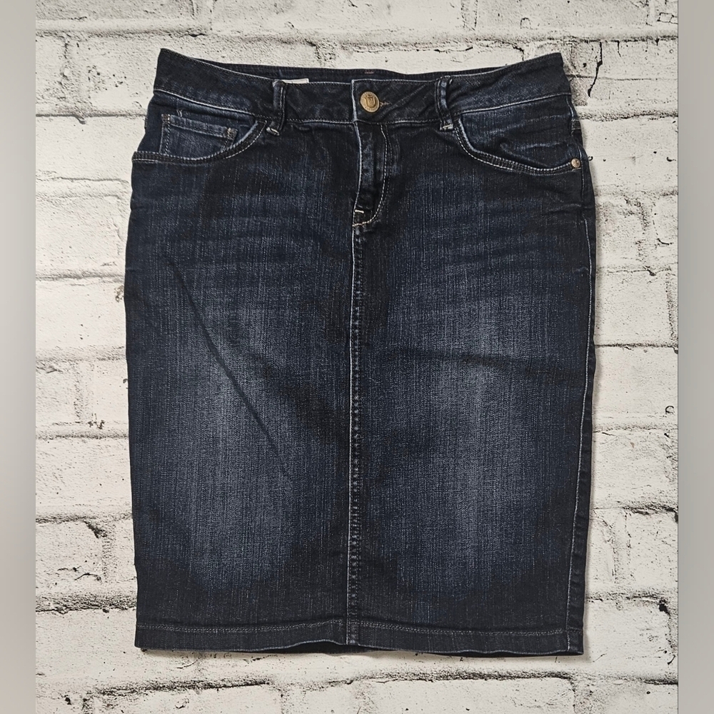 Mexx Dark Wash Denim Pencil Skirt XL Stretch Casual Blue Jean Skirt